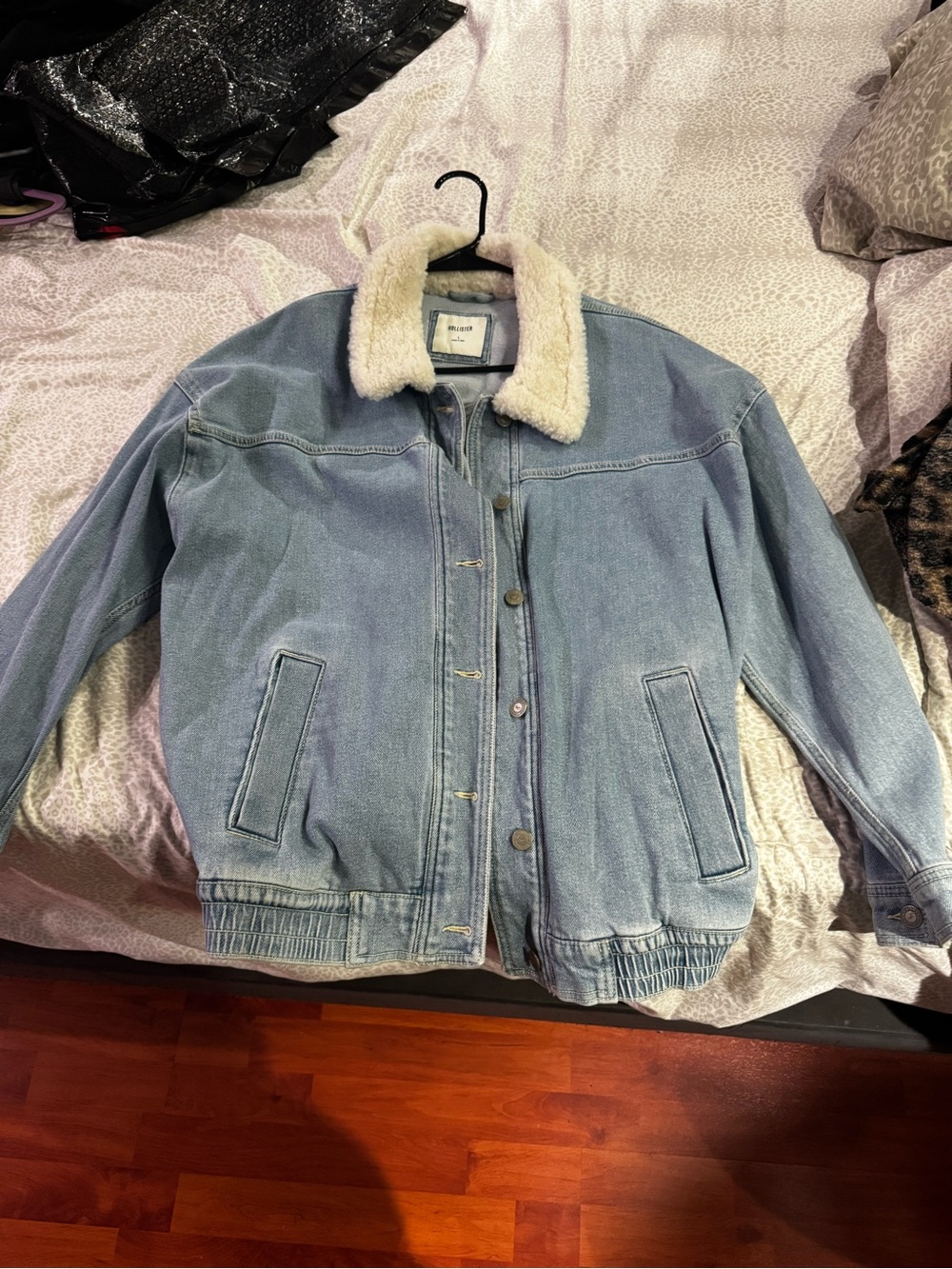 Hollister Light Blue Denim Jacket with Cream Sherpa Collar